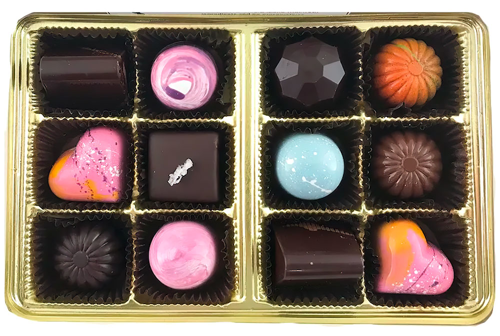<strong>Jane and Sue Chocolates</strong><br>Hand Crafted Bonbons - 12 Pack $30.00 